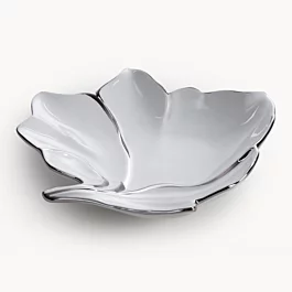 Patera ceramiczna dekoracyjna biało-srebrna w kształcie liścia 25x24x5 cm NERIS 03
