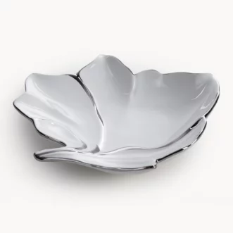 Patera ceramiczna dekoracyjna biało-srebrna w kształcie liścia 25x24x5 cm NERIS 03