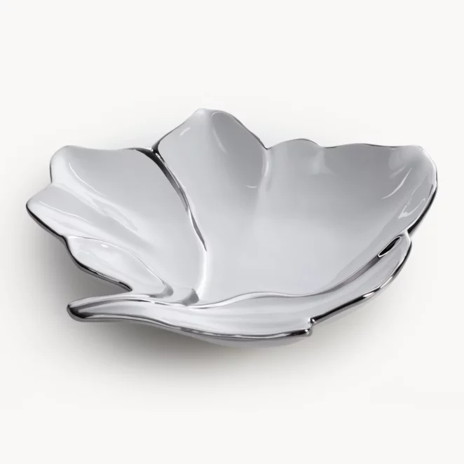 Patera ceramiczna dekoracyjna biało-srebrna w kształcie liścia 25x24x5 cm NERIS 03