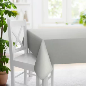 Obrus na wymiar popielaty z tkaniny blackout zaciemniającej w 100% o naturalnej strukturze