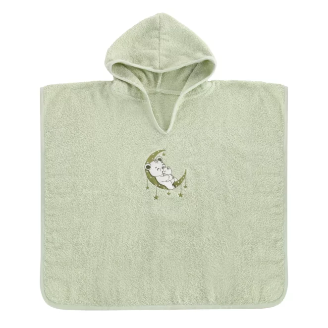 Ponczo kąpielowe dziecięce 60x120 cm bawełniane kolor miętowy z aplikacją misia 310 g/m2 BABY 74