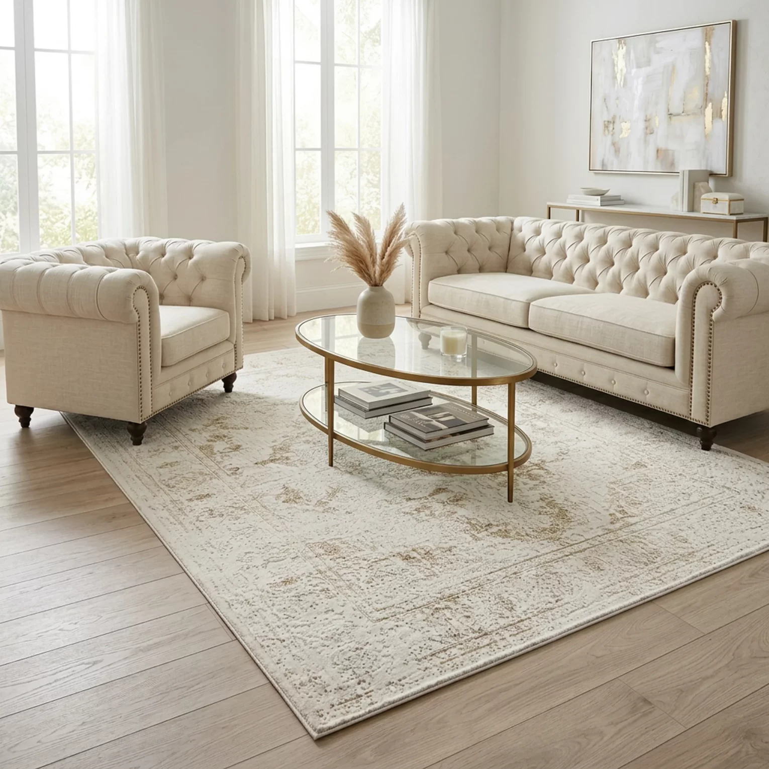 Dywan 80x150 cm kremowo, beżowy zdobiony zdobiony ornamentem NOVA4