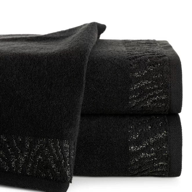 Ręcznik do rąk 30x50 cm bawełniany kolor czarny z ozdobną błyszczącą bordiurą 500 g/m2 MARGO
