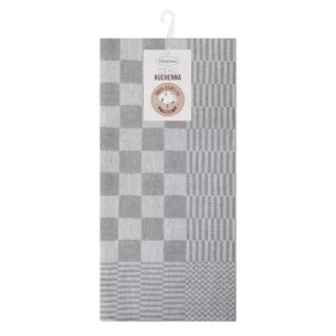 Komplet ściereczek kuchennych 2szt 50x70 cm bawełniany kolor srebrny zdobionych motywem szachownicy 200 g/m2 MAURO