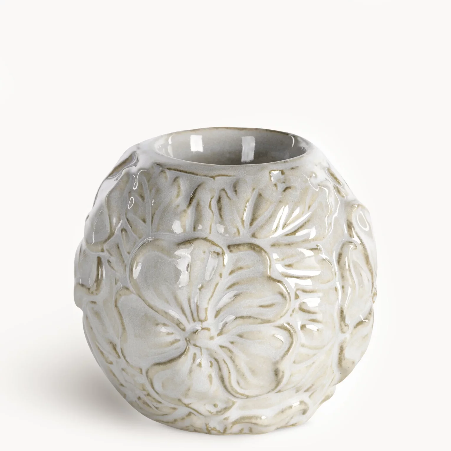 Świecznik ceramiczny NAIRA z wytłaczanym wzorem kwiatów