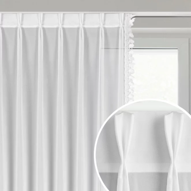 Firana biała z szyfonu zdobiona aplikacją 80x270 cm (wymiar podany na gotowo) system flex - LORETA
