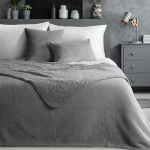 Narzuta dwustronna z przyjemnego futerka i tkaniny barankowej srebrna 170x210 cm NINA Eurofirany Premium