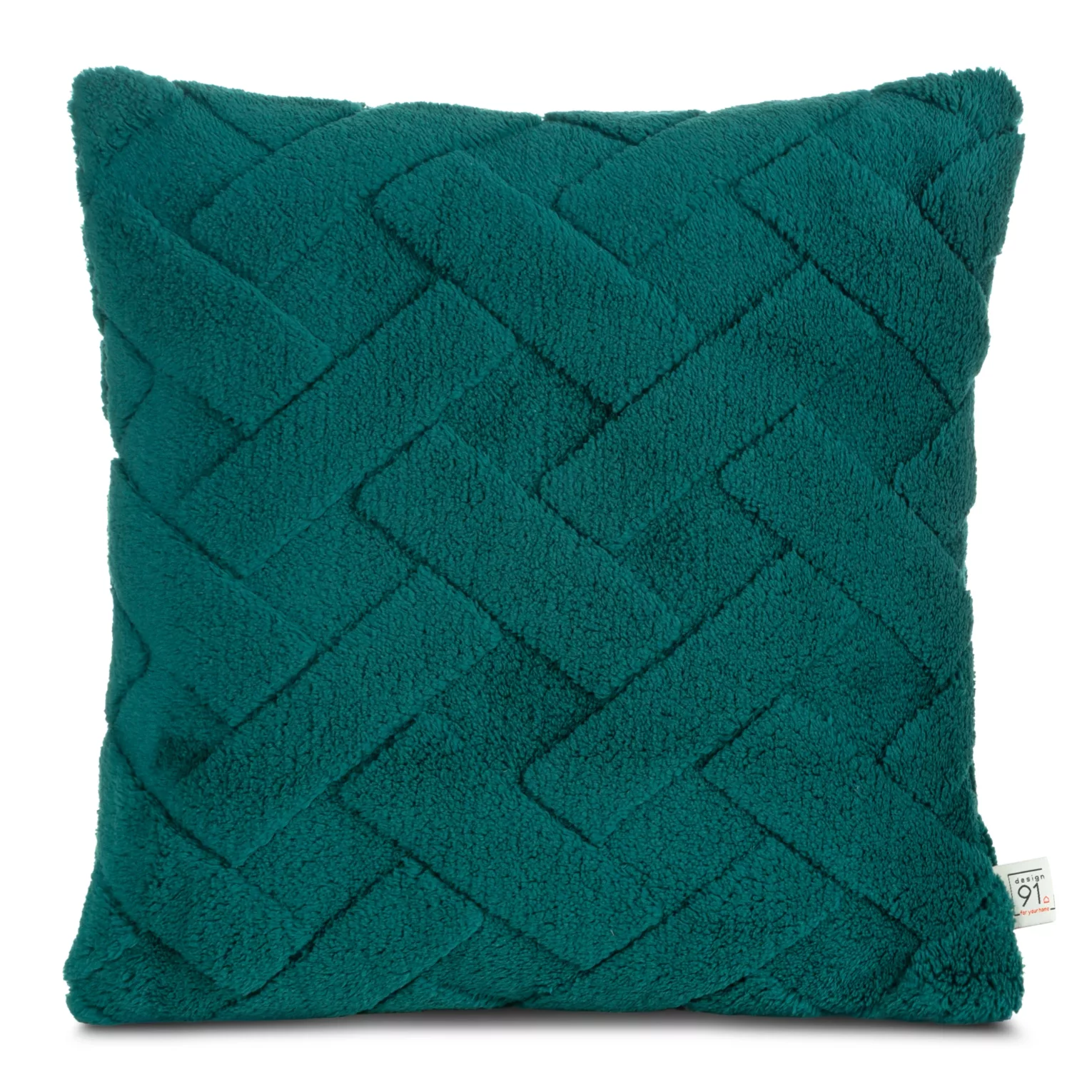 Poszewka na poduszkę 45x45 cm ciemnozielona z miękkiego pluszu zdobiona wypukłym wzorem CARO DESIGN 91