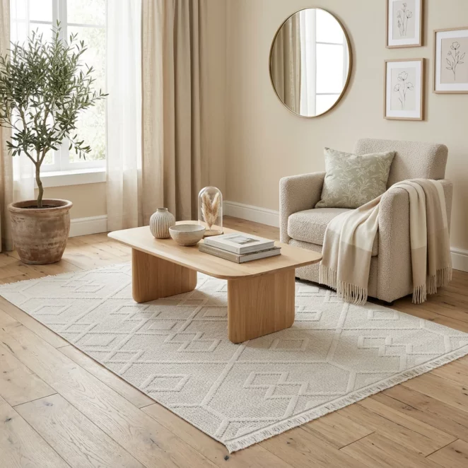 Dywan 60x100 cm biały z tłoczonym pętelkowym wzorem 3D SIMONE