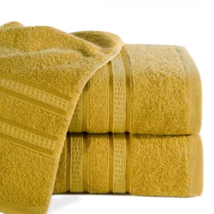 Ręcznik kąpielowy 50x90 cm bambusowy kolor musztardowy zdobiony bordiurą w pasy 500 g/m2 MILA