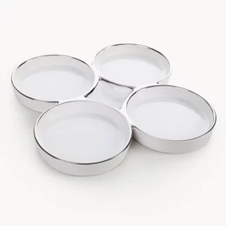 Patera ceramiczna dekoracyjna biało-srebrna minimalistyczna 25x25x6 cm MABEL 01