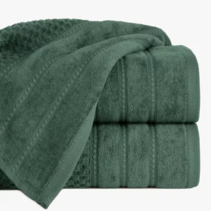 Ręcznik do rąk 30x50 cm bawełniany kolor zielony z ozdobną bordiurą w paseczki 500 g/m2 ADORE