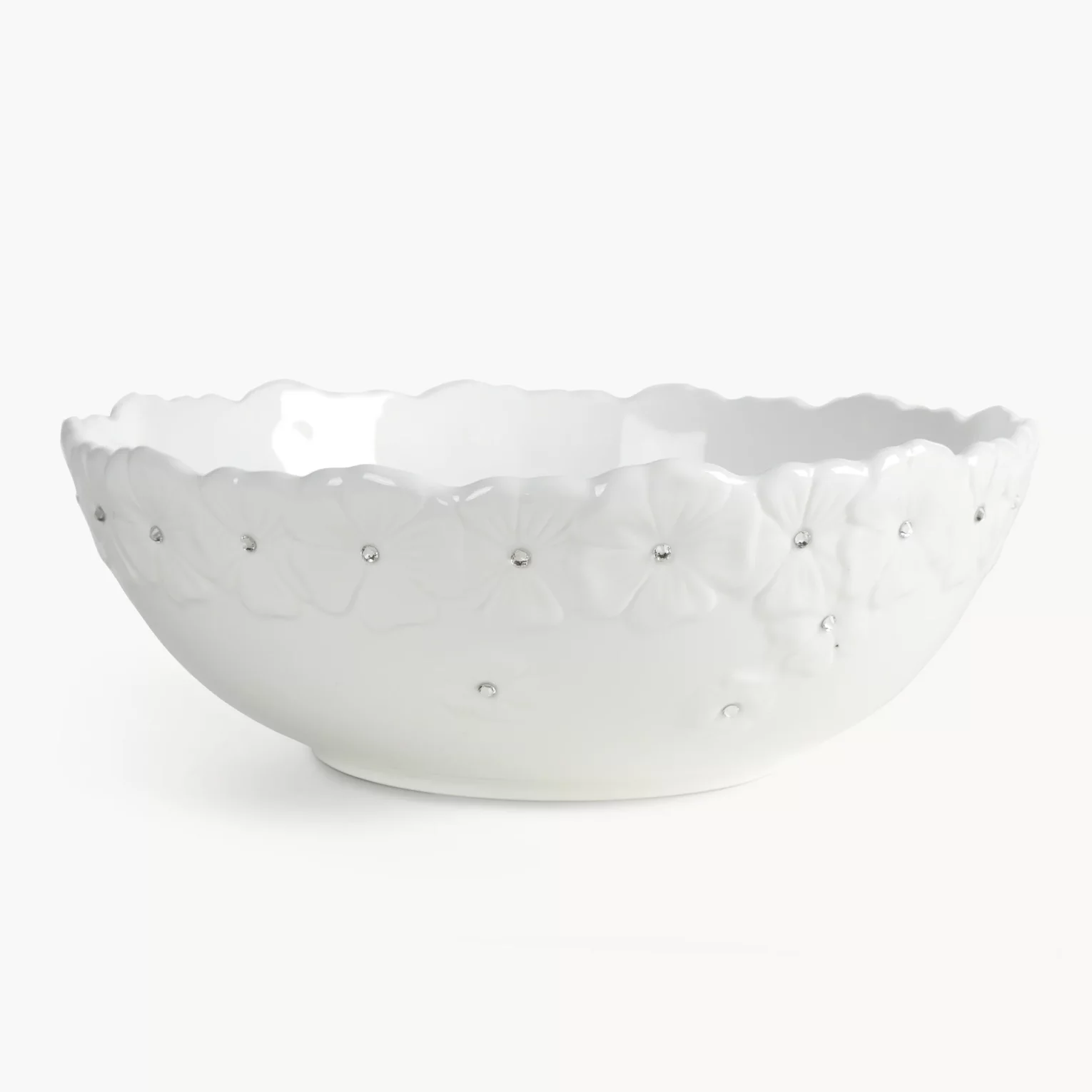 Misa dekoracyjna biała zdobiona w drobne kwiaty z błyszczącym wykończeniem 25x10 cm ELISA