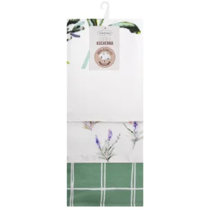 Komplet ściereczek kuchennych  3szt 50x75 cm bawełniany kolor naturalny,zielony 200 g/m2 LAVENDER