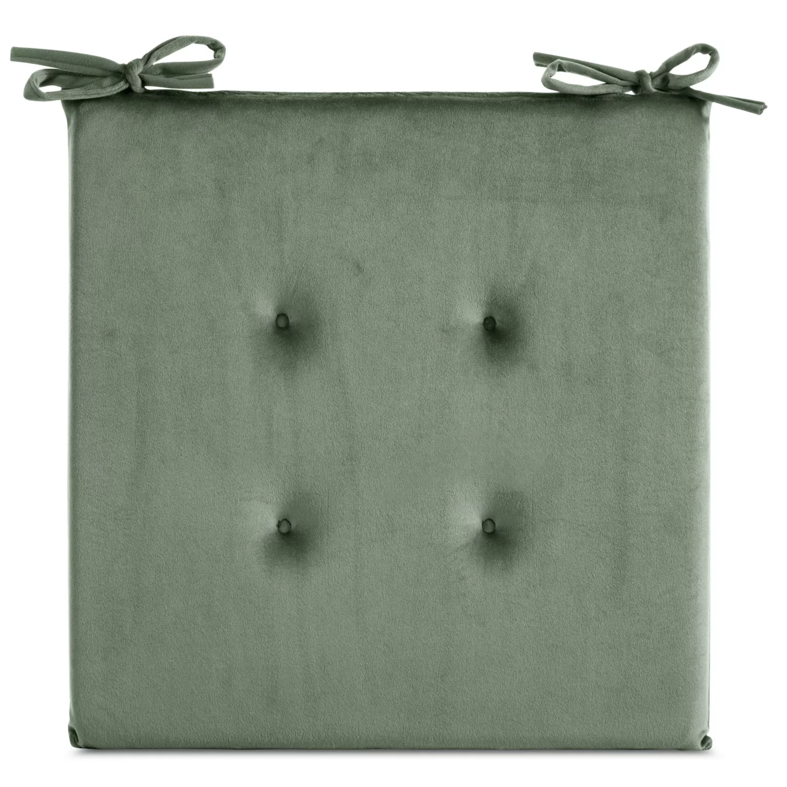 Poduszka na krzesło 40 x 40 x 3 cm  welwetowa oliwkowa z ozdobnym pikowaniem i praktycznymi troczkami GAJA