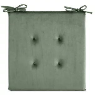 Poduszka na krzesło 40 x 40 x 3 cm  welwetowa oliwkowa z ozdobnym pikowaniem i praktycznymi troczkami GAJA