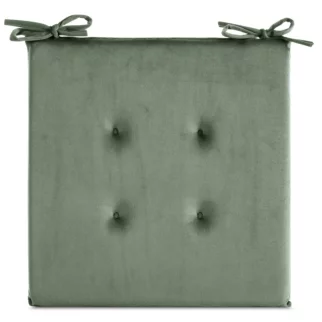 Poduszka na krzesło 40 x 40 x 3 cm  welwetowa oliwkowa z ozdobnym pikowaniem i praktycznymi troczkami GAJA