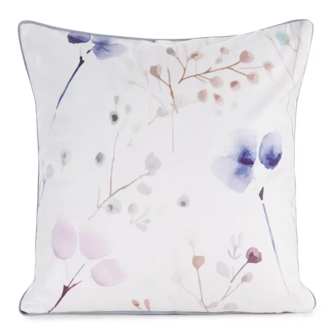 Poszewka na poduszkę 45x45 cm welwetowa, biało beżowa z nadrukiem pastelowych kwiatów i VELVET 150 Eurofirany Premium