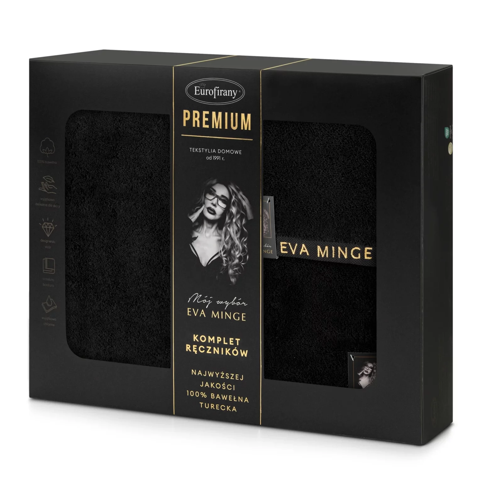 Zestaw ręczników bawełnianych na prezent 3 szt kolor czarny 550 g/m2 VENUS Eva Minge
