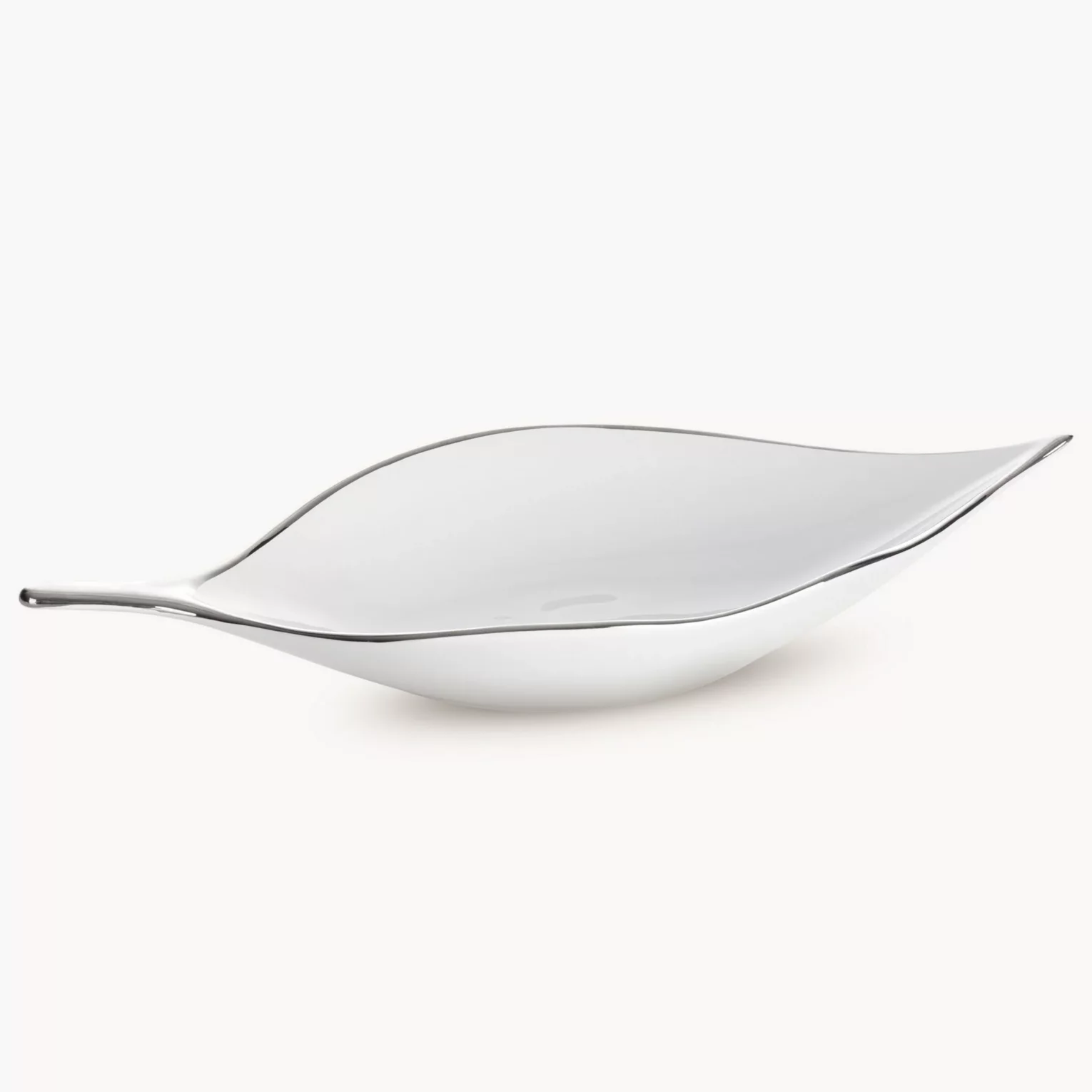 Patera ceramiczna biało-srebrna  w kształcie liścia 18x40x7 cm ABBI