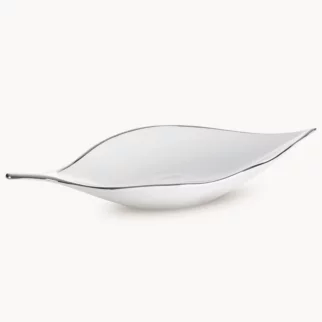 Patera ceramiczna biało-srebrna  w kształcie liścia 18x40x7 cm ABBI