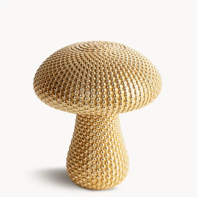 Figurka złota grzybek pokryta złotymi kuleczkami średnica 14x16 cm DEAN
