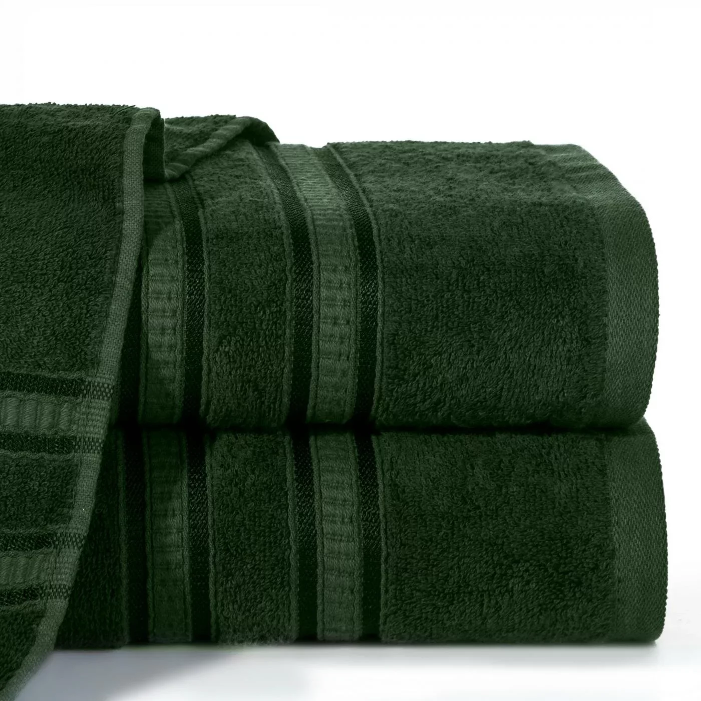 Ręcznik kąpielowy 70x140 cm bambusowy kolor butelkowozielony zdobiony bordiurą w pasy 500 g/m2 MILA