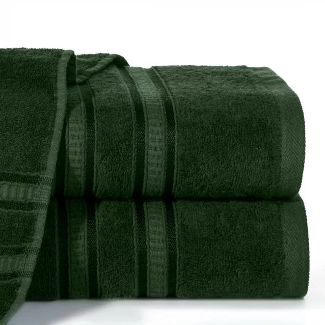 Ręcznik kąpielowy 50x90 cm bambusowy kolor butelkowozielony zdobiony bordiurą w pasy 500 g/m2 MILA