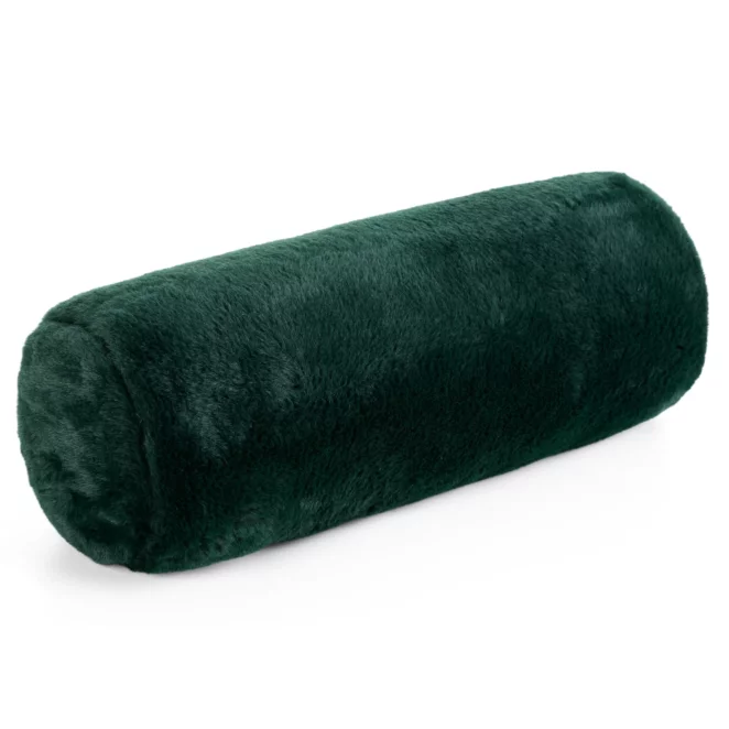 Poduszka wałek 15x45 cm ciemnozielona z miękkiej futrzanej tkaniny NINA