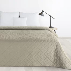 Narzuta ciemnobeżowa 220x220 cm z geometrycznym wzorem wykonana techniką hot press ALARA 6 Design 91