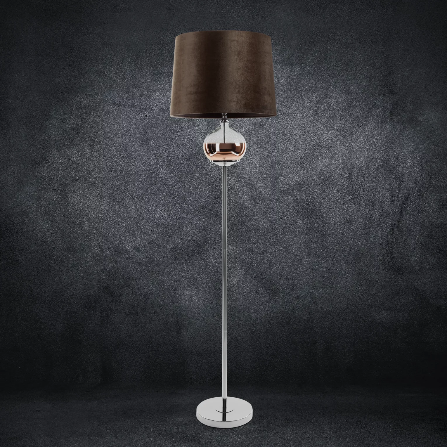 Lampa stojąca do pokoju ciemnobrązowa z welwetowym abażurem 38 x 157 cm AMORA