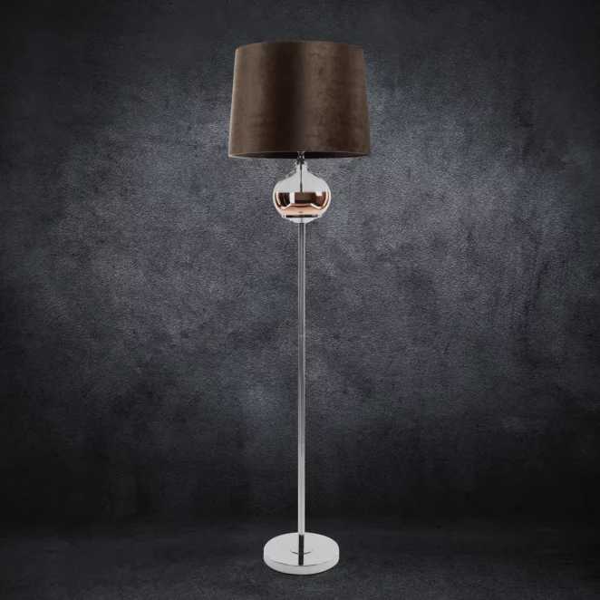 Lampa stojąca do pokoju ciemnobrązowa z welwetowym abażurem 38 x 157 cm AMORA