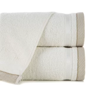 Ręcznik do rąk 30x50 cm bawełniany kolor kremowy z bordiurą w paski 500 g/m2 ABBIE
