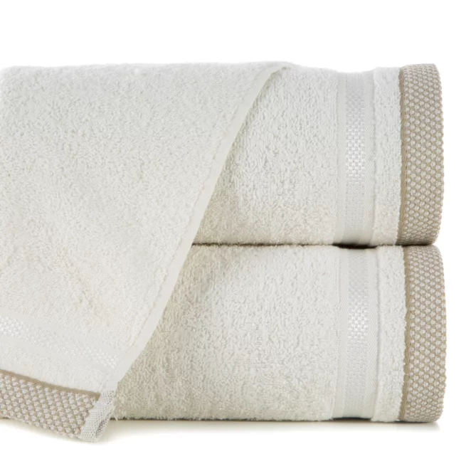 Ręcznik do rąk 40x60 cm bawełniany kolor kremowy z bordiurą w paski 500 g/m2 ABBIE