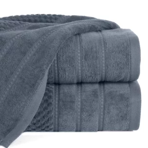 Ręcznik do rąk 30x50 cm bawełniany kolor stalowy z ozdobną bordiurą w paseczki 500 g/m2 ADORE