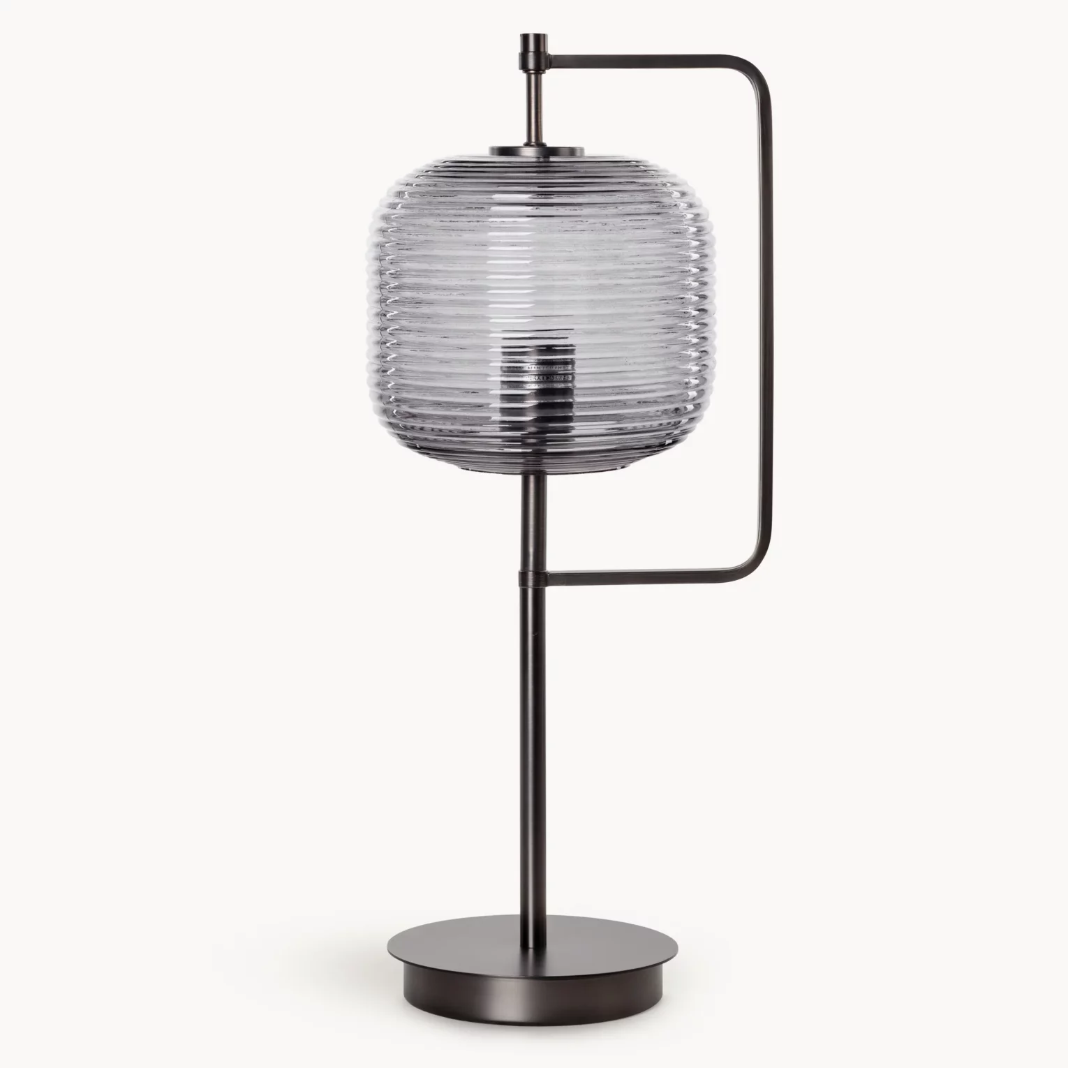 Lampa stołowa nocna grafitowa nowoczesna ze szklanym tłoczonym abażurem 24x55 cm ARON