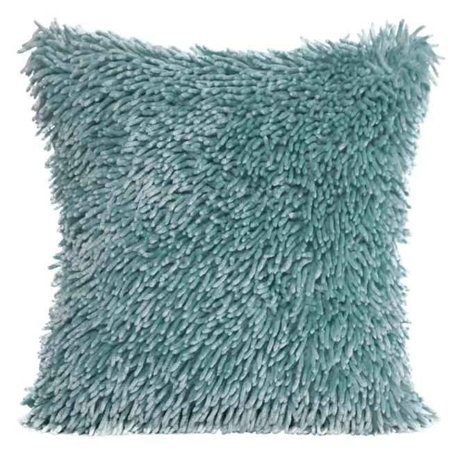 Poszewka na poduszkę 40x40 cm miętowa z długimi ozdobnymi frędzlami SHAGGY