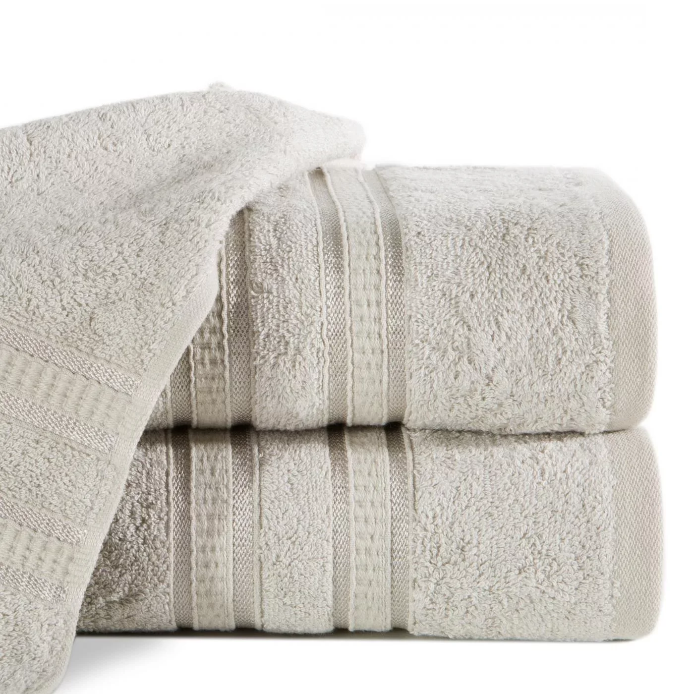Ręcznik kąpielowy 50x90 cm bambusowy kolor beżowy zdobiony bordiurą w pasy 500 g/m2 MILA