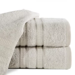 Ręcznik kąpielowy 50x90 cm bambusowy kolor beżowy zdobiony bordiurą w pasy 500 g/m2 MILA