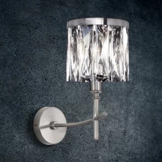 Kinkiet - lampa ścienna do salonu transparentno, srebrna zdobiona kryształkami 25x13x30 cm  KRYSTAL