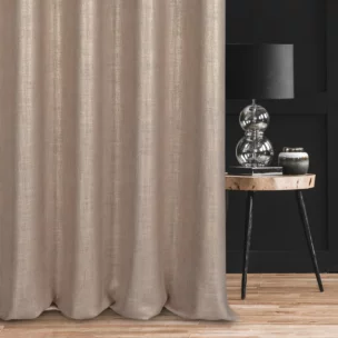 Zasłona szyta na taśmie 5 cm pudrowo różowo złocista z tkaniny o luźnym splocie, z połyskliwym nadrukiem w stylu glamour Italissima Eva Minge