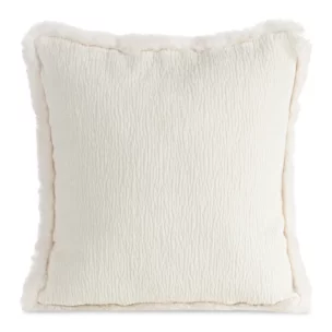Poszewka na poduszkę 45x45 cm kremowa szenilowa zdobiona futerkiem na brzegach BLANCA 05