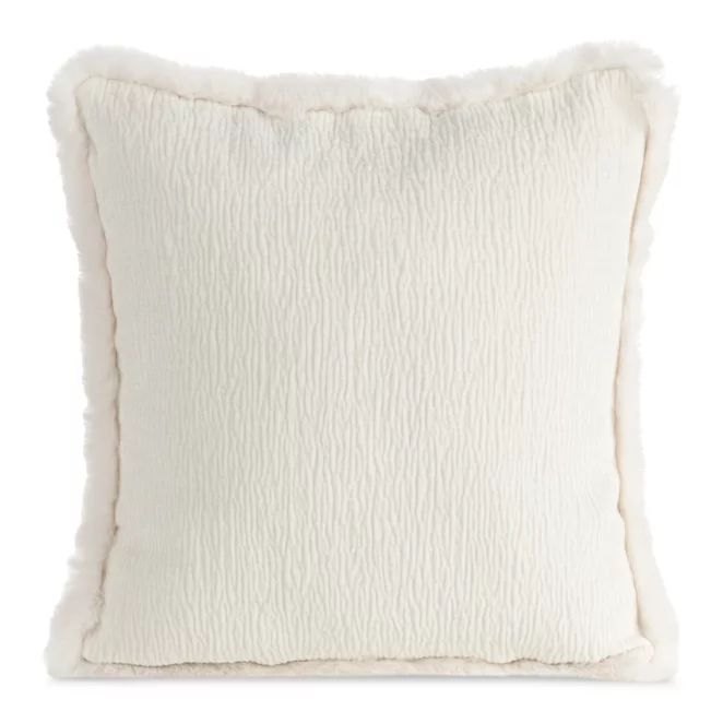 Poszewka na poduszkę 45x45 cm kremowa szenilowa zdobiona futerkiem na brzegach BLANCA 05