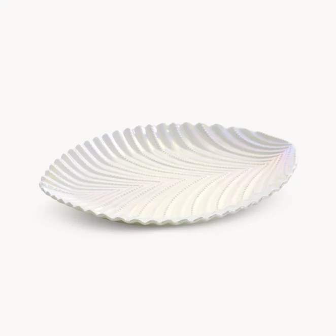 Patera ceramiczna dekoracyjna perłowa z wytłaczanym wzorem 22x18x3 cm NELA