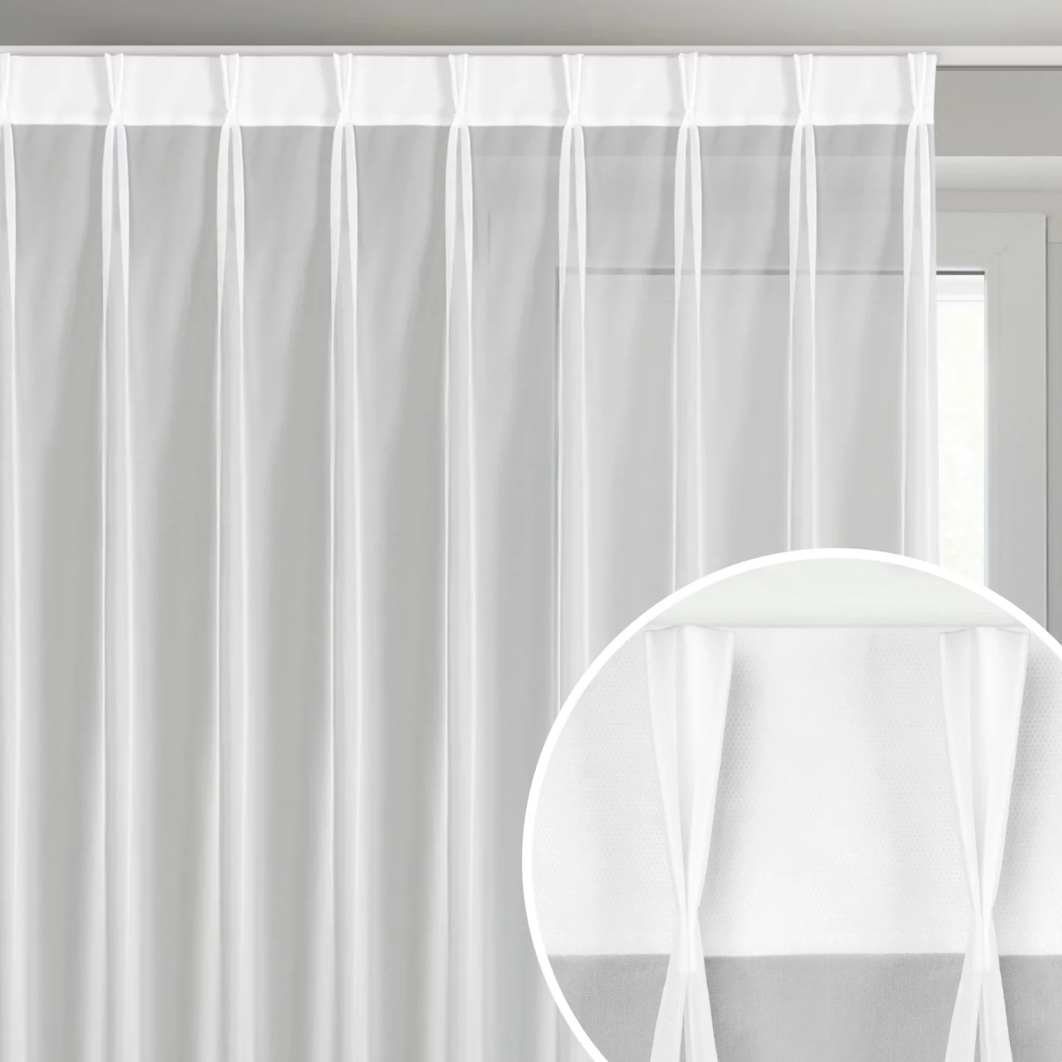 Firana biała z gładkiego woalu 230x270 cm (wymiar podany na gotowo) system flex - LUCY