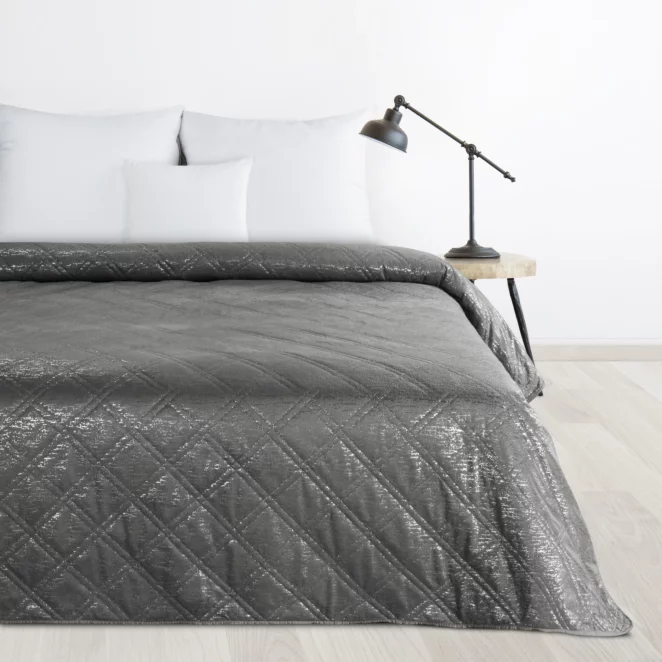 Narzuta welwetowa stalowa 170x210 cm pikowana metodą hot press w wzór karo LUIZ BLINK Design 91