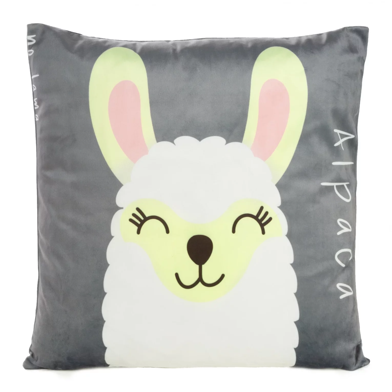 Poszewka na poduszkę 45x45 cm welwetowa, stalowo biała z motywem lamy KIDS 2 DESIGN 91