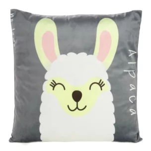 Poszewka na poduszkę 45x45 cm welwetowa, stalowo biała z motywem lamy KIDS 2 DESIGN 91