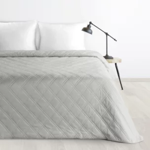 Narzuta welwetowa srebrna 170x210 cm pikowana metodą hot press wzór geometryczny LUIZ 8 Design 91