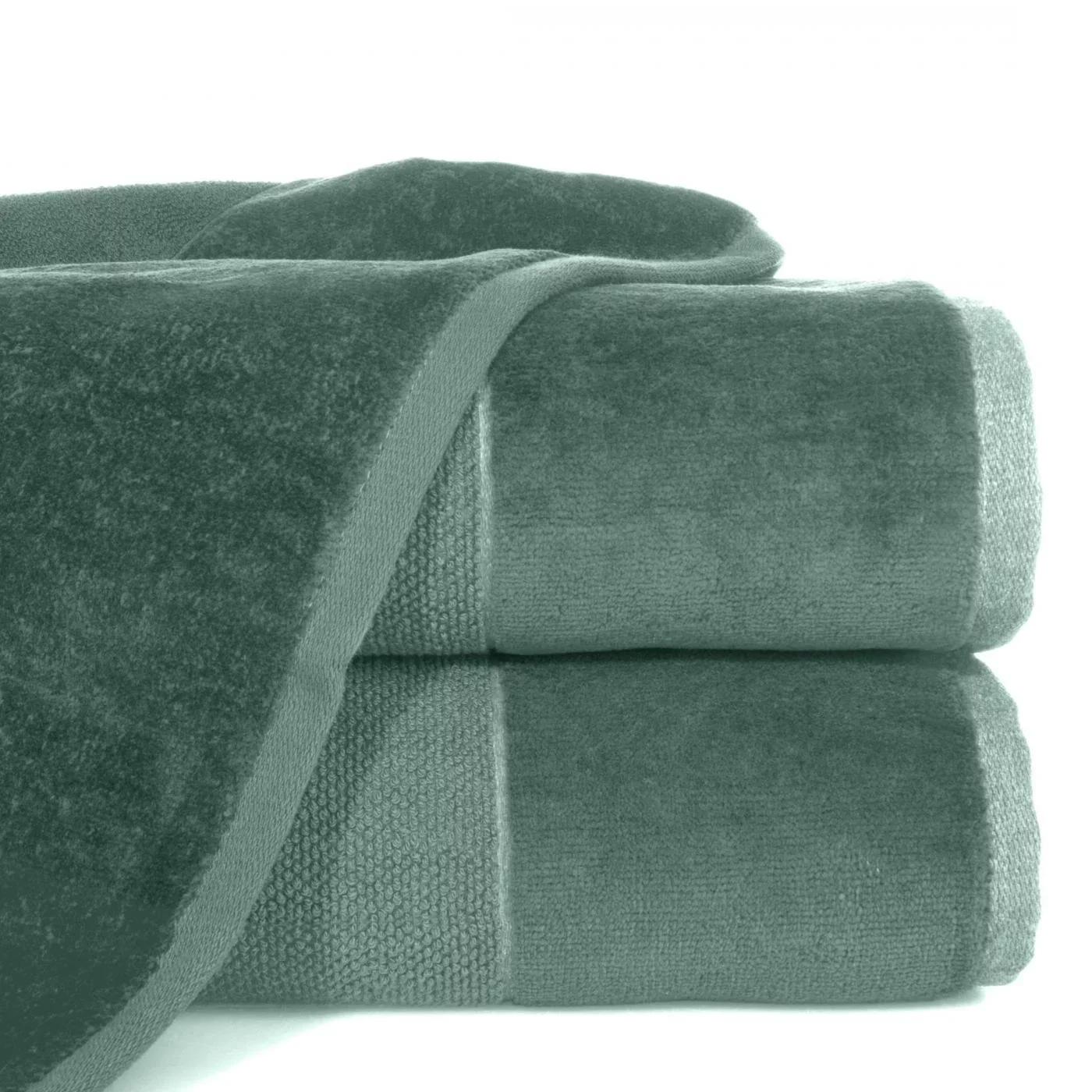 Ręcznik kąpielowy 50x90 cm bawełniany kolor ciemnomiętowy z bordiurą z weluru 500 g/m2 LUCY